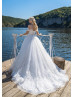 Off Shoulder Ivory Lace Tulle Corset Back Wedding Dress